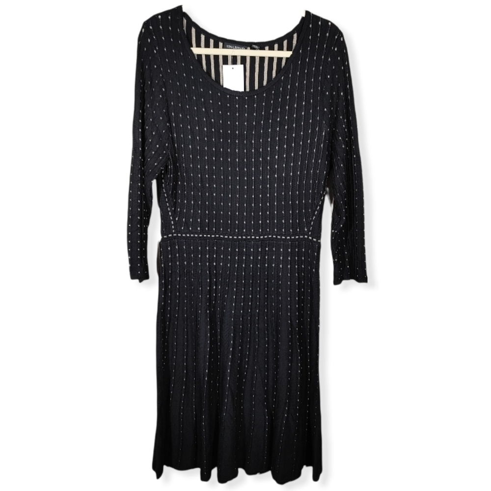 Nina Leonard Black and Camel Polka Dot Sweater Dress Size Large